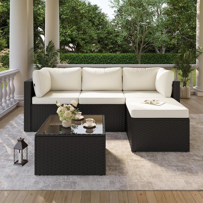 Siyah PE Rattan Modüler Köşe Bahçe Takımı - 209889