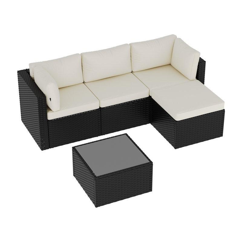 Siyah PE Rattan Modüler Köşe Bahçe Takımı - 209889
