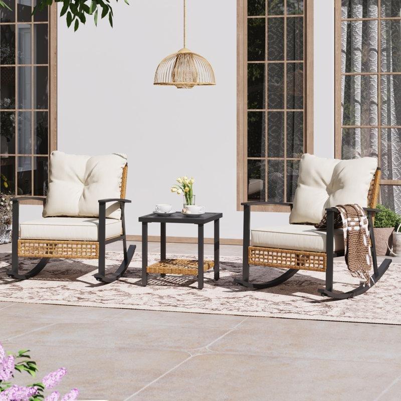 Siyah PE Rattan Sallanır Minderli 2 Kişilik Bahçe Takımı - 212789