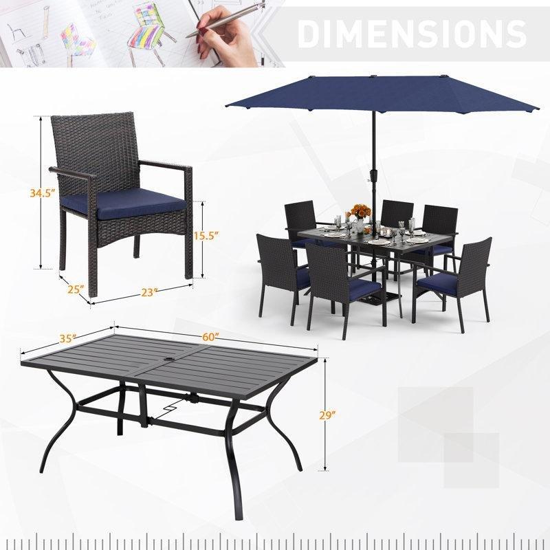 Siyah PE Rattan Şemsiyeli ve Minderli 6 Kişilik Bahçe Masa Takımı - 213878