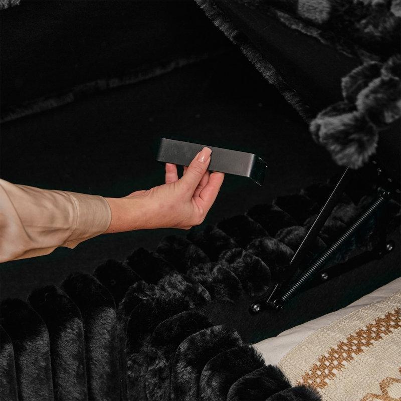 Siyah Peluş Masif Ahşap Sandıklı Modüler İkili Koltuk - 117 cm - 207619