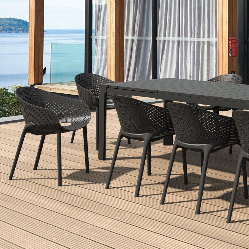 Siyah Plastik İstiflenebilir Kollu Bahçe Sandalyesi 2li Set - 173353
