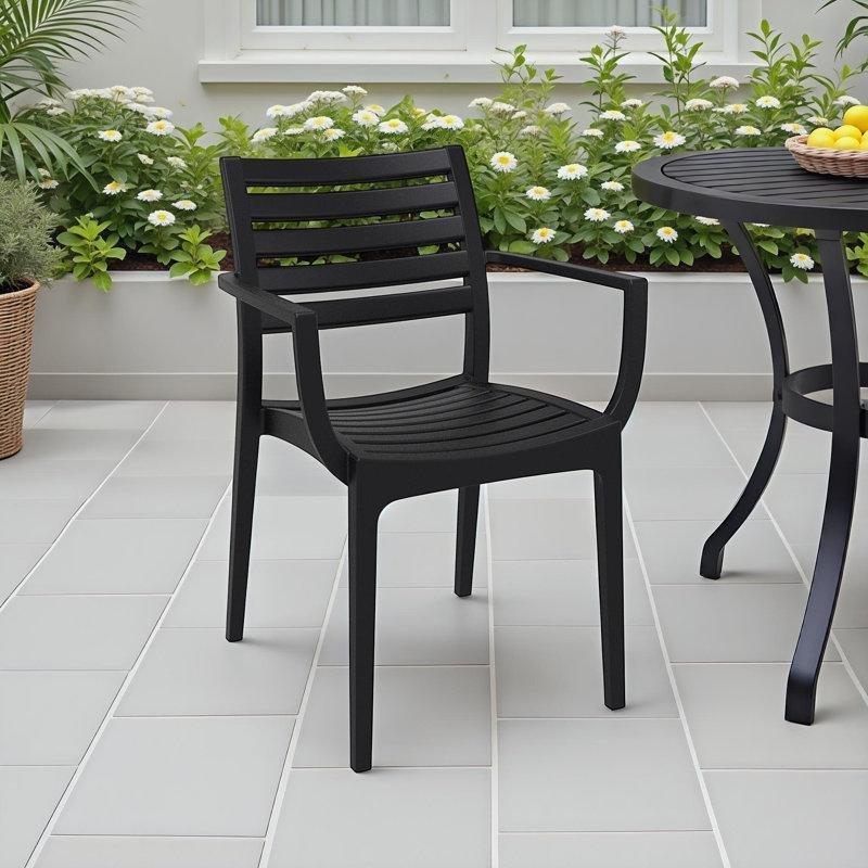 Siyah Plastik İstiflenebilir Kollu Bahçe Sandalyesi 2li Set - 173783