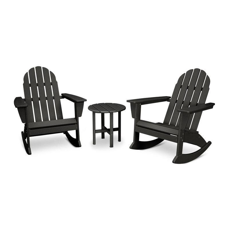 Siyah Polietilen Adirondack Tarzı Sehpahı 3 Parça Sallanan Sandalye Seti - 219725