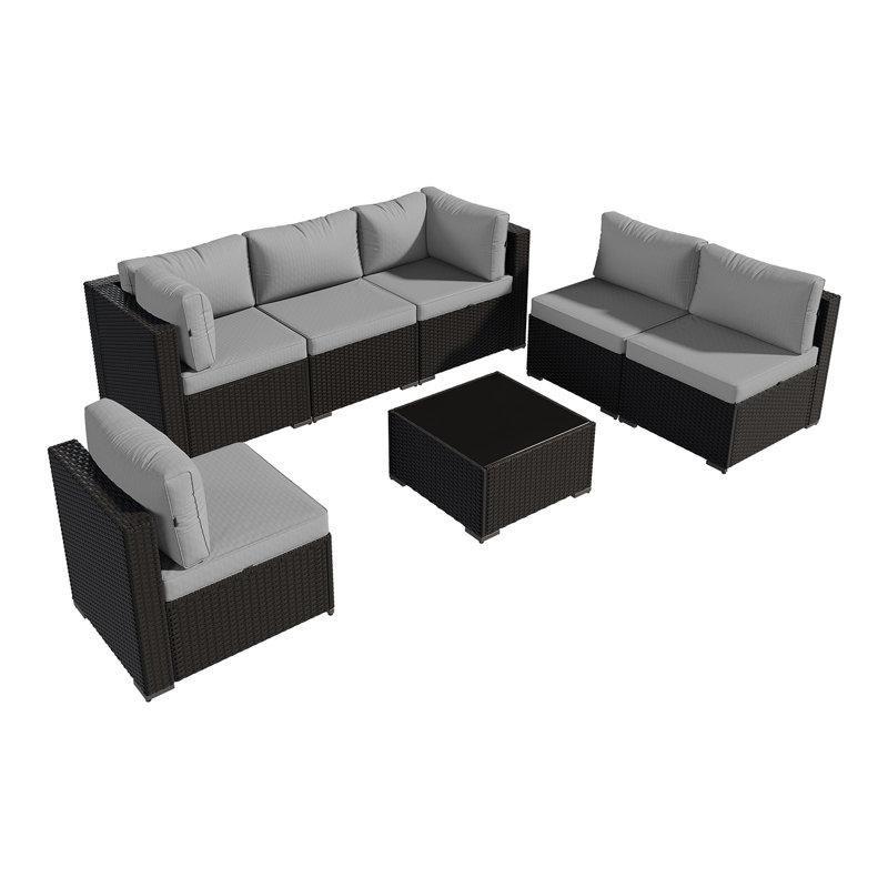 Siyah Polietilen Rattan Modüler 7 Parça Bahçe Takımı - 212151