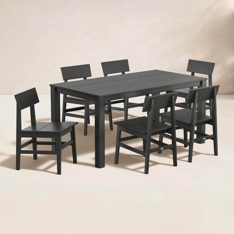 Siyah Polietilen Şemsiye Delikli 6 Kişilik Bahçe Masa Takımı - 163x87 cm - 213753