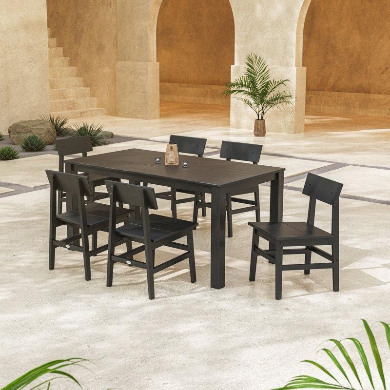 Siyah Polietilen Şemsiye Delikli 6 Kişilik Bahçe Masa Takımı - 163x87 cm - 213753