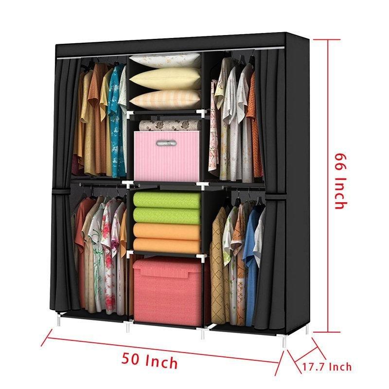 Siyah Portatif Fermuarlı Askılı ve Raflı Bez Dolap - 127x46x171 cm - 182776