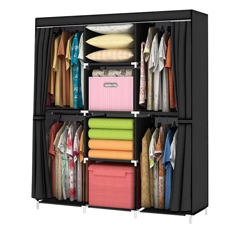Siyah Portatif Fermuarlı Askılı ve Raflı Bez Dolap - 127x46x171 cm - 182776