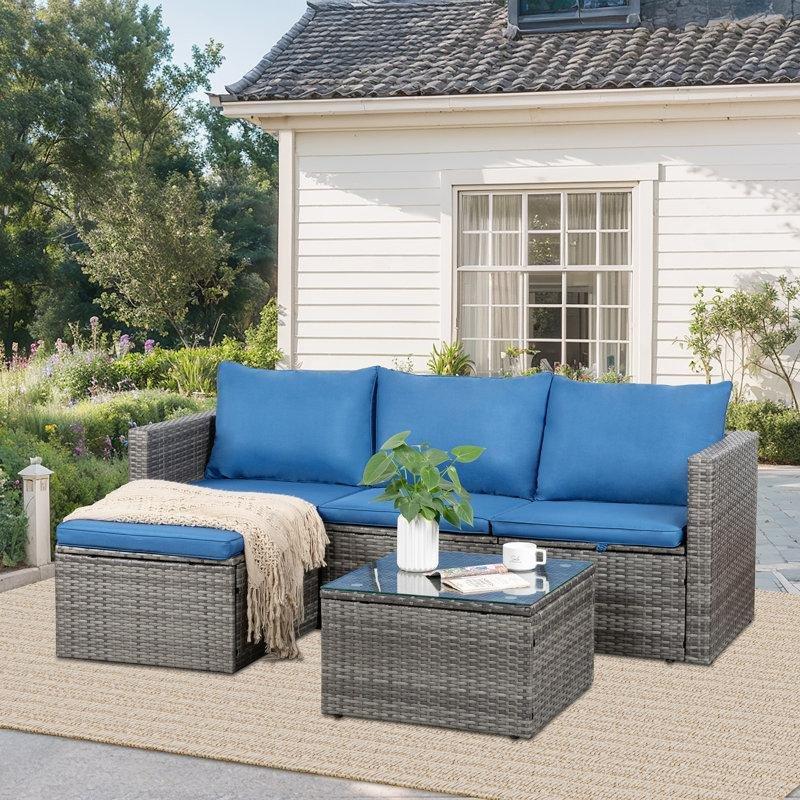 Siyah PVC Rattan Minderli Modüler Bahçe Takımı - 211565