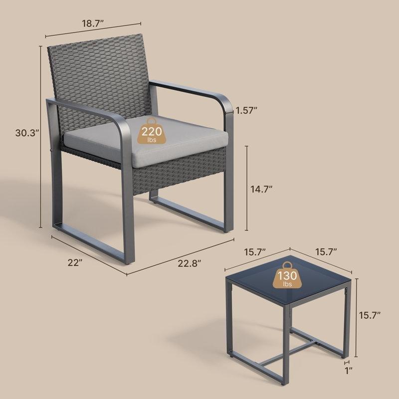Siyah Rattan 2 Kişilik Minderli ve Orta Sehpalı Bahçe Takımı - 209791