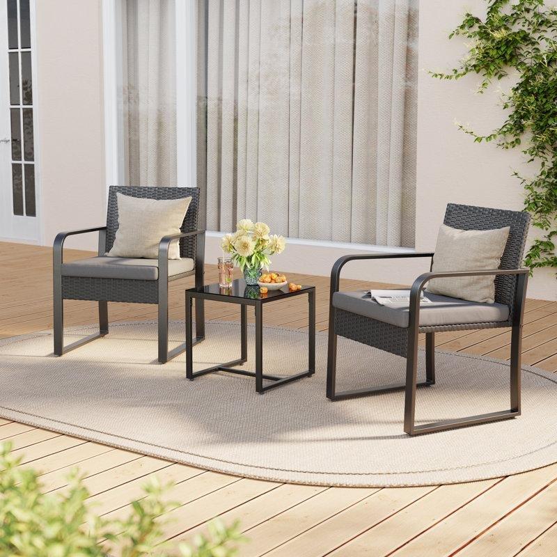 Siyah Rattan 2 Kişilik Minderli ve Orta Sehpalı Bahçe Takımı - 209791