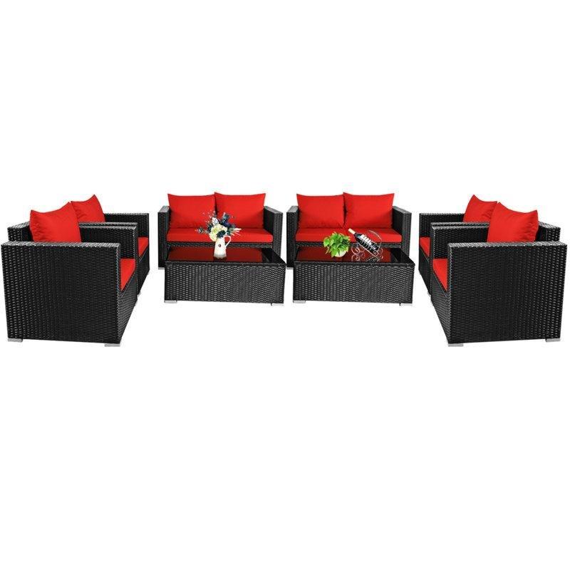 Siyah Rattan 8 Kişilik Minderli Cam Tablalı Bahçe Oturma Grubu - 210505