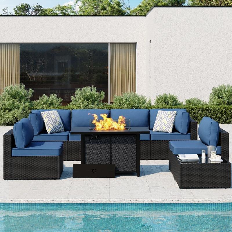 Siyah Rattan Ateş Çukurlu Masalı Modüler 6 Kişilik Bahçe Takımı - 212251