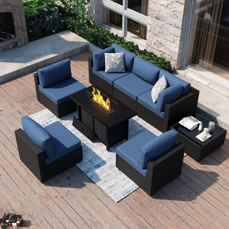 Siyah Rattan Ateş Çukurlu Masalı Modüler 6 Kişilik Bahçe Takımı - 212251