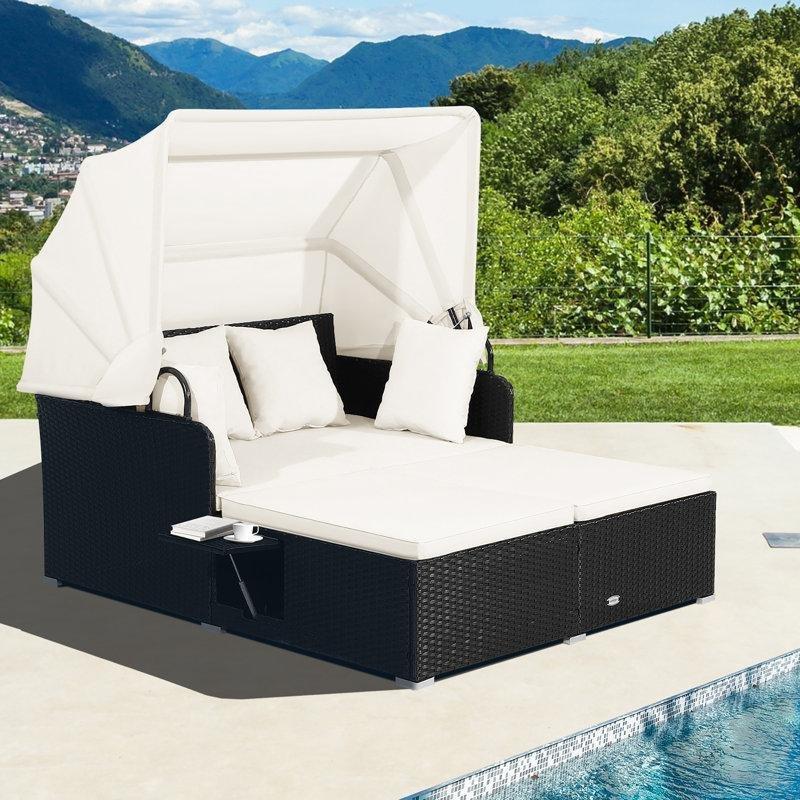 Siyah Rattan Gölgelikli Çift Kişilik Şezlong - 154 cm - 171133