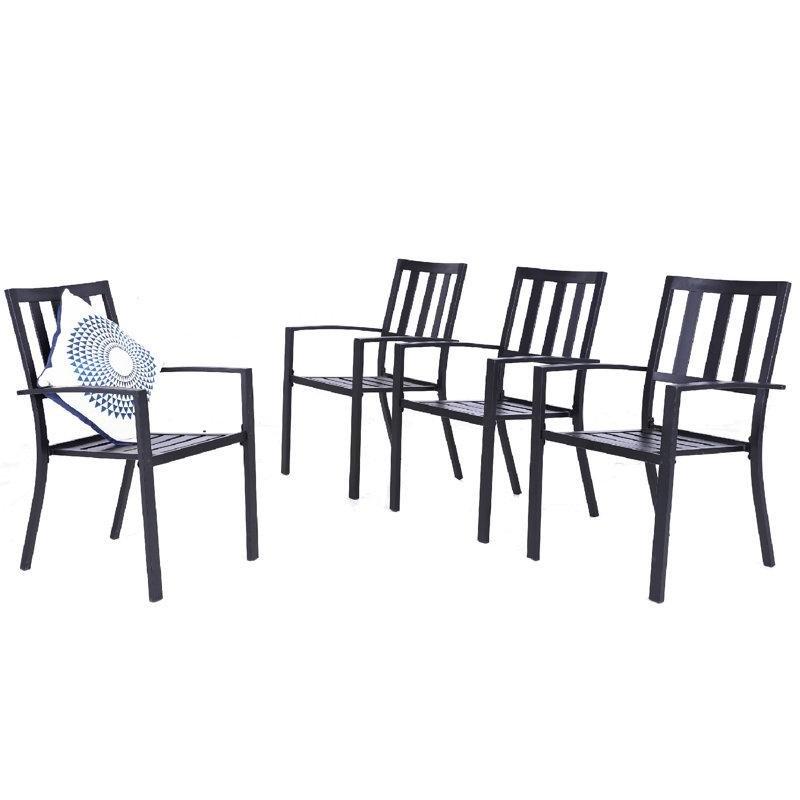 Siyah Rattan İstiflenebilir Kollu Bahçe Sandalyesi - 4lü Set - 173430