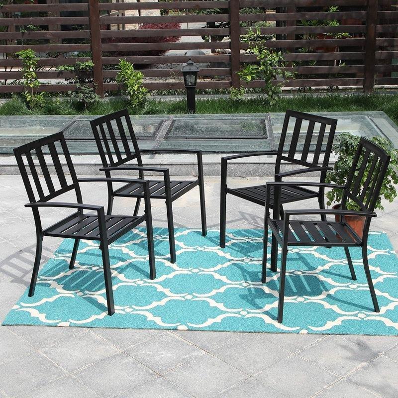Siyah Rattan İstiflenebilir Kollu Bahçe Sandalyesi - 4lü Set - 173430