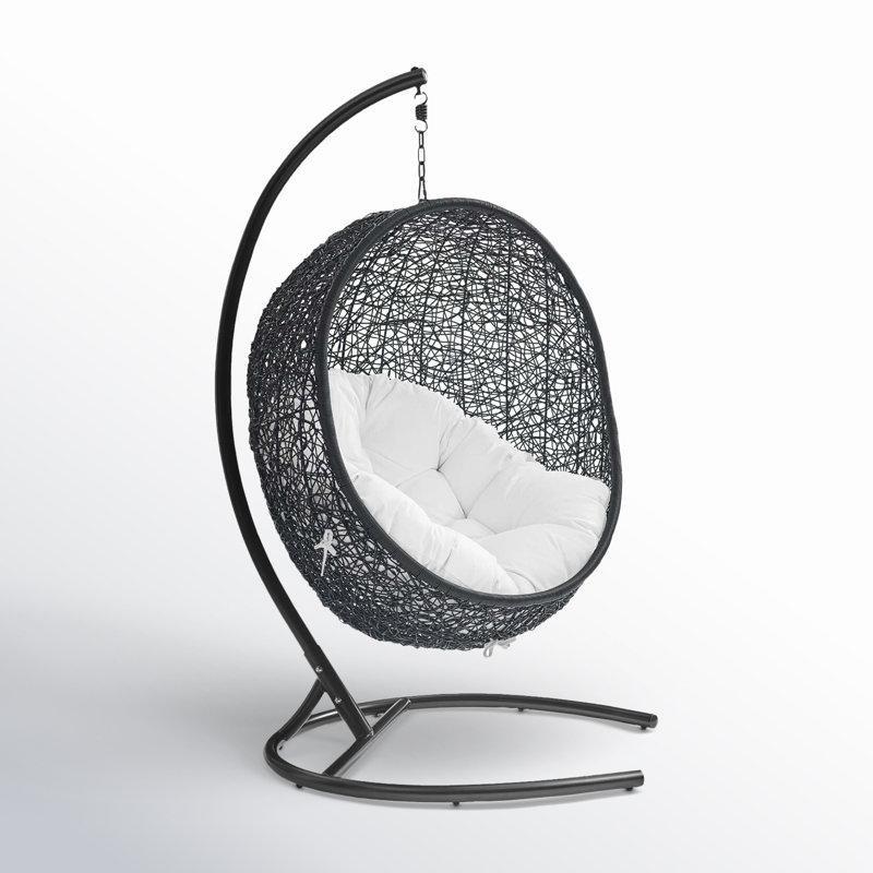 Siyah Rattan Metal Ayaklı ve Gölgelikli Tek Kişilik Balkon Salıncağı - 174724