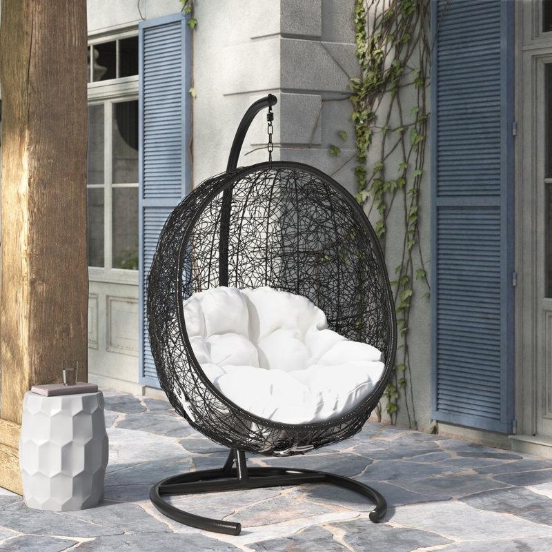 Siyah Rattan Metal Ayaklı ve Gölgelikli Tek Kişilik Balkon Salıncağı - 174724