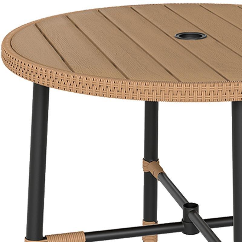 Siyah Rattan Metal Minderli 4 Kişilik Yuvarlak Bahçe Masa Takımı - 213479