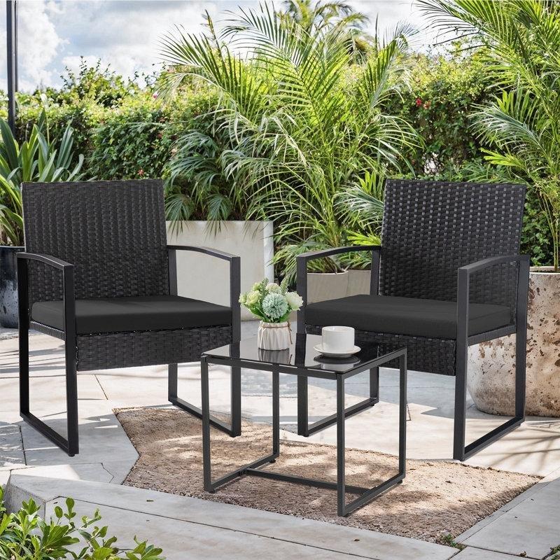 Siyah Rattan Metal Minderli Cam Tablalı Bistro Seti - 174796