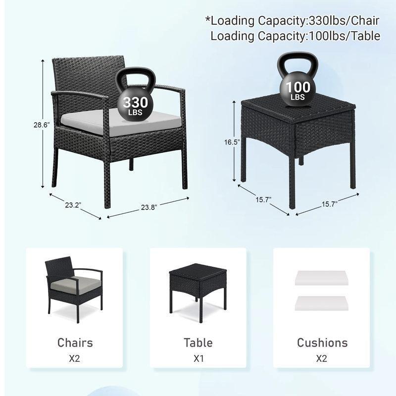 Siyah Rattan Minderli 2 Kişilik Bahçe Takımı - 212408