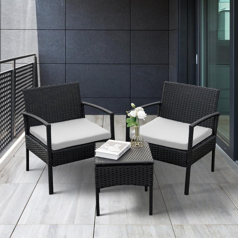Siyah Rattan Minderli 2 Kişilik Bahçe Takımı - 212408