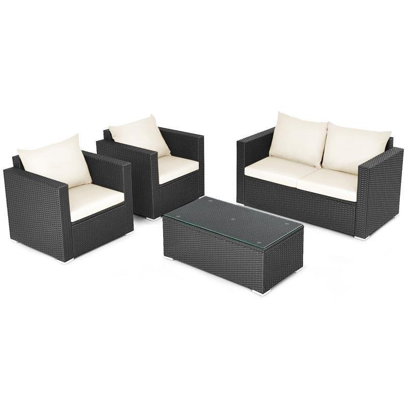 Siyah Rattan Minderli 4 Kişilik Bahçe Takımı - 211422