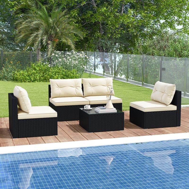 Siyah Rattan Minderli 4 Kişilik Modüler Bahçe Takımı - 210652