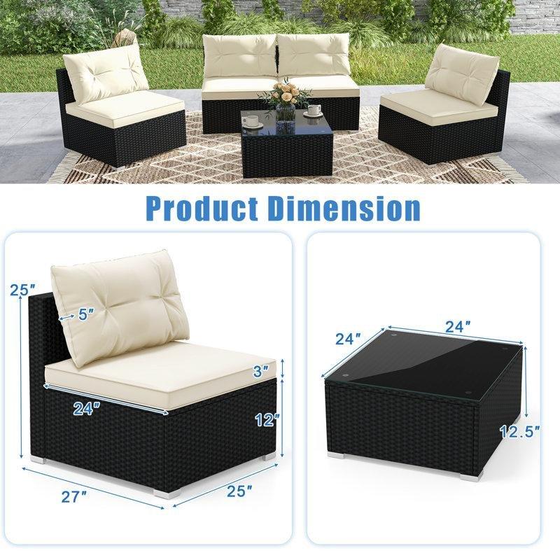 Siyah Rattan Minderli 4 Kişilik Modüler Bahçe Takımı - 210652