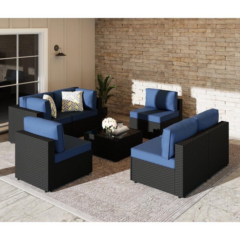 Siyah Rattan Modüler Minderli 7 Parça Bahçe Takımı - 209302