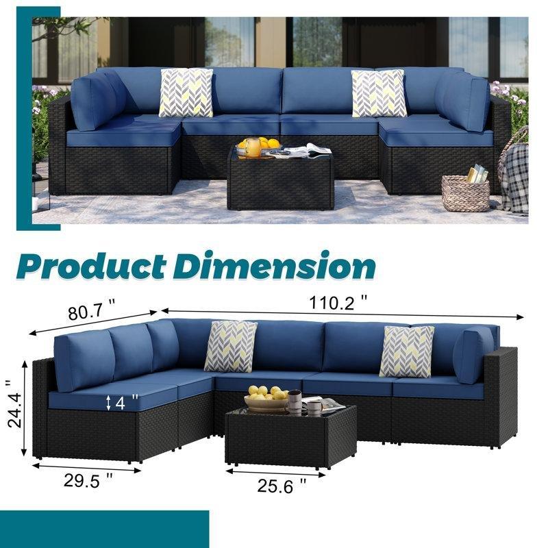 Siyah Rattan Modüler Minderli 7 Parça Bahçe Takımı - 209302