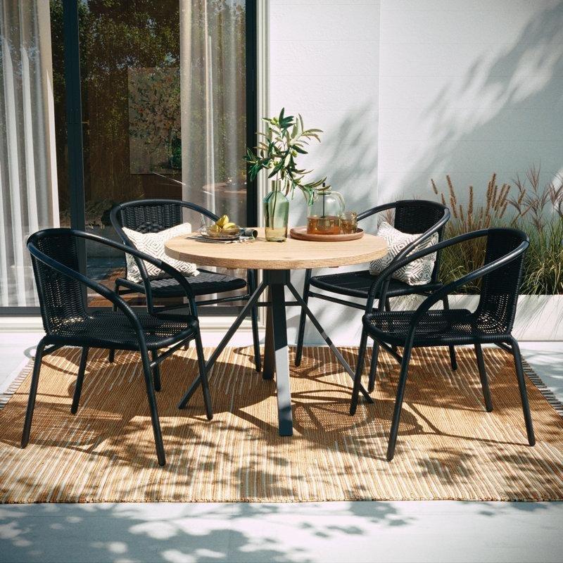 Siyah Rattan ve Alüminyum Kollu İstiflenebilir Bahçe Sandalyesi - 4lü Set - 173927