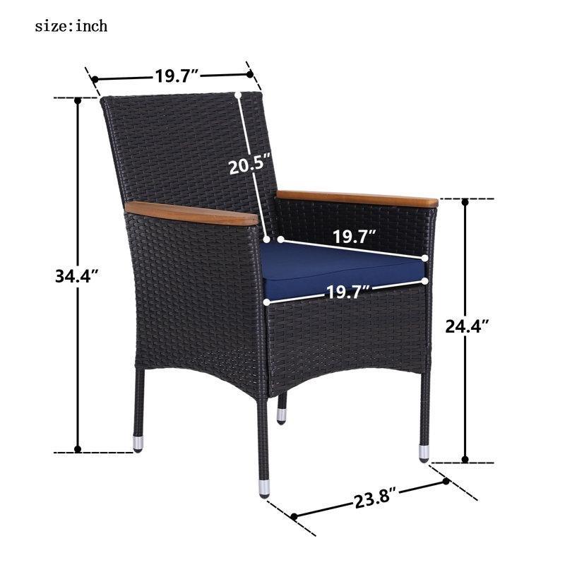 Siyah Rattan ve Kahverengi Çelik Şemsiye Delikli Minderli 4 Kişilik Bahçe Masa Takımı - 94 cm - 215685