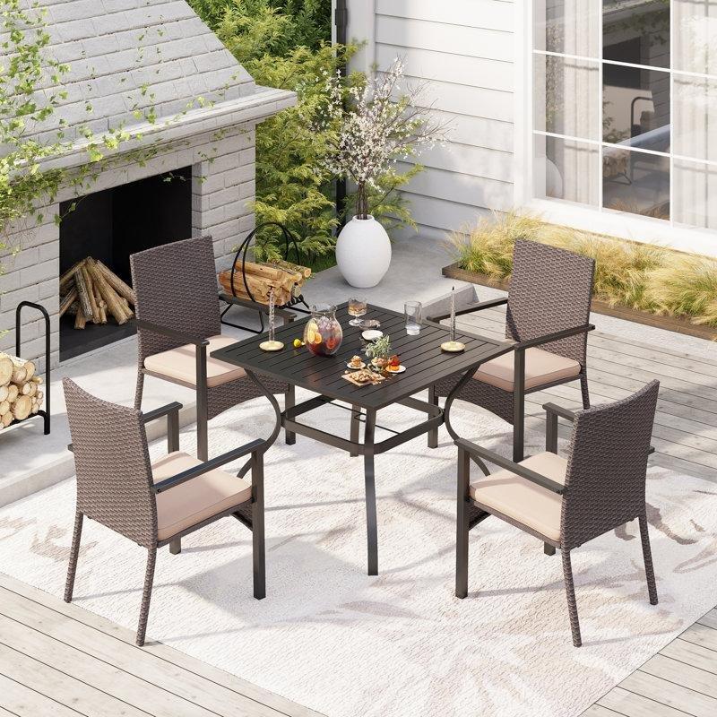Siyah Rattan ve Metal Minderli 4 Kişilik Bahçe Masa Takımı - 216203
