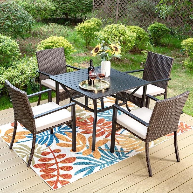 Siyah Rattan ve Metal Minderli 4 Kişilik Bahçe Masa Takımı - 216203