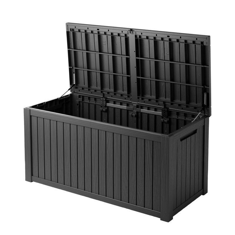 Siyah Reçine Kilitlenebilir Oturaklı Bahçe Sandığı - 141 cm - 163507
