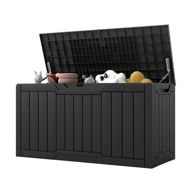 Siyah Reçine Kilitlenebilir Oturma Fonksiyonlu Bahçe Dolabı - 116 cm - 163510