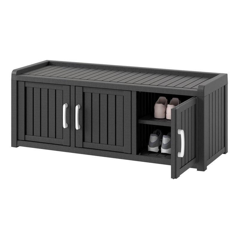 Siyah Reçine Su Geçirmez Sürgülü Kapaklı Ayakkabılık - 119x42x45 cm - 228093