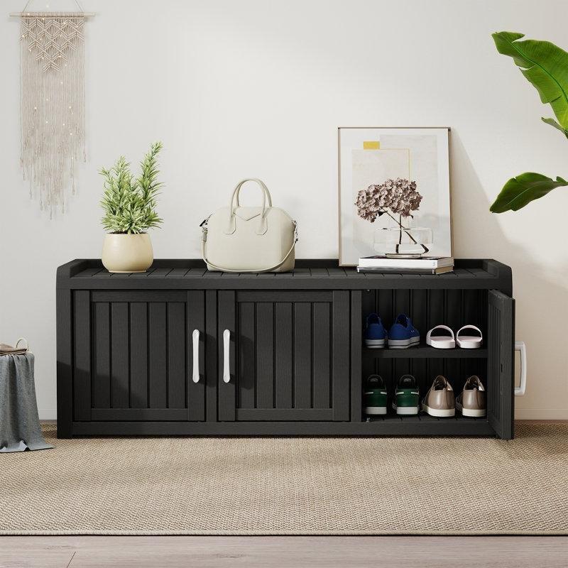 Siyah Reçine Su Geçirmez Sürgülü Kapaklı Ayakkabılık - 119x42x45 cm - 228093
