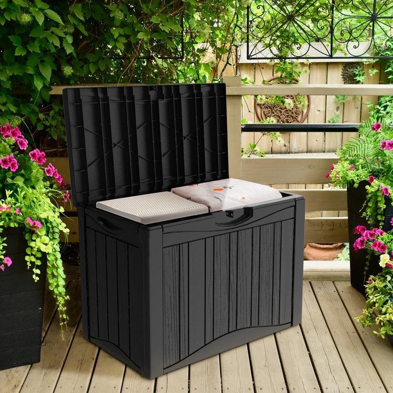 Siyah Reçine Suya Dayanıklı Kilitlenebilir Oturaklı Bahçe Dolabı - 79x44x57 cm - 163501