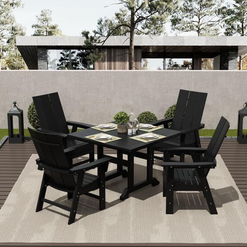 Siyah Şemsiye Delikli Kare Plastik 4 Kişilik Bahçe Masa Takımı - 110x110 cm - 215020