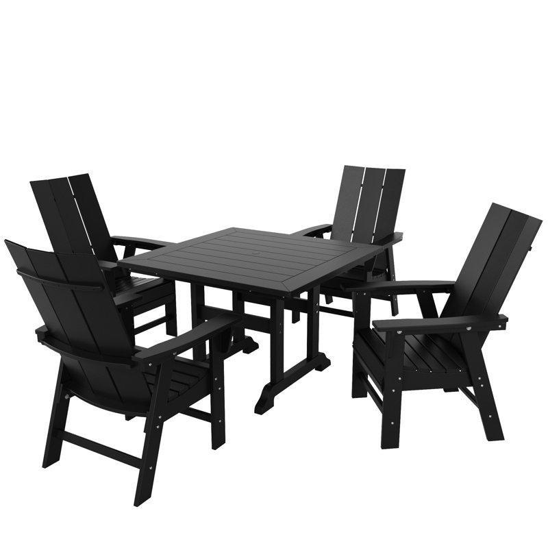 Siyah Şemsiye Delikli Kare Plastik 4 Kişilik Bahçe Masa Takımı - 110x110 cm - 215020