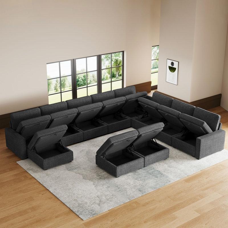 Siyah Şönil Kumaş Modüler Depolama Alanlı U Köşe Koltuk Takımı - 410x335 cm - 192979