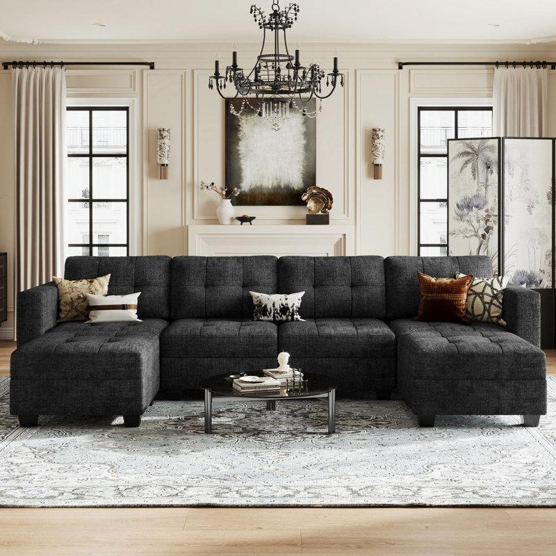 Siyah Şönil Kumaş Modüler Saklama Alanlı U Köşe Koltuk Takımı - 297x149 cm - 193555