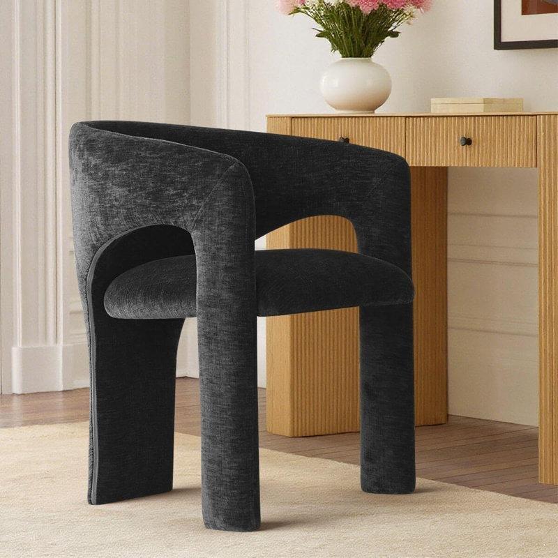 Siyah Şönil Kumaş Sırtlıklı Kolçaklı Makyaj Masası Pufu - 70x49 cm - 233473