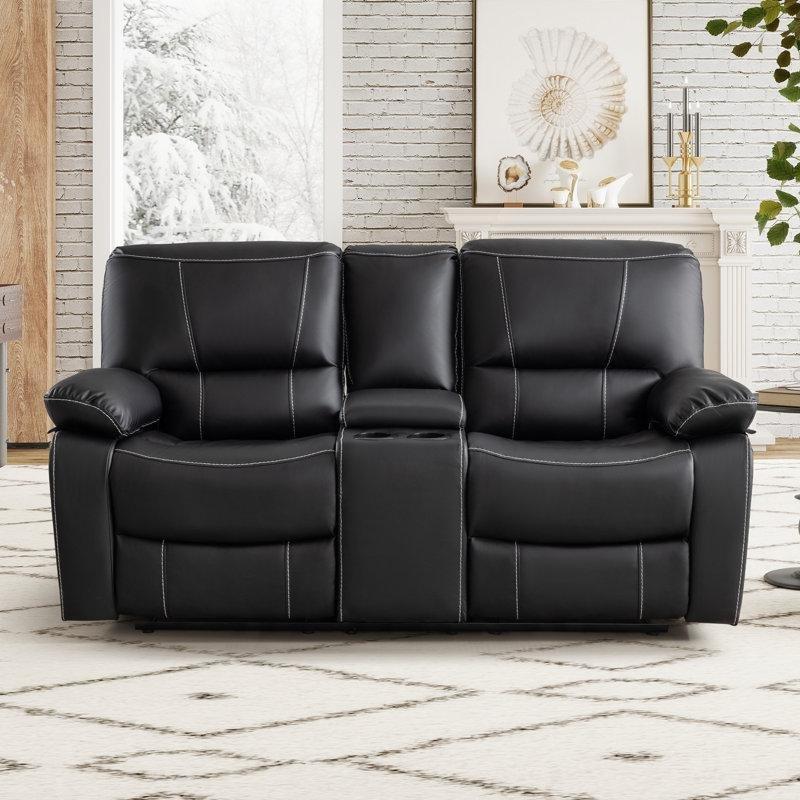 Siyah Suni Deri Bardaklıklı ve Sandıklı Manuel Mekanizmalı İkili Koltuk - 186 cm - 207395