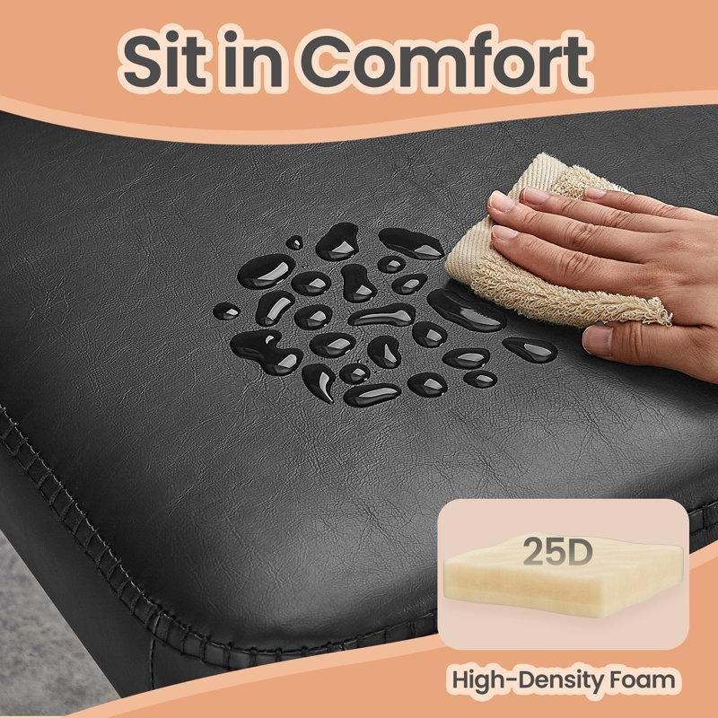 Siyah Suni Deri Çelik Ayaklı Dikişli Modern Bench - 110 cm - 164245