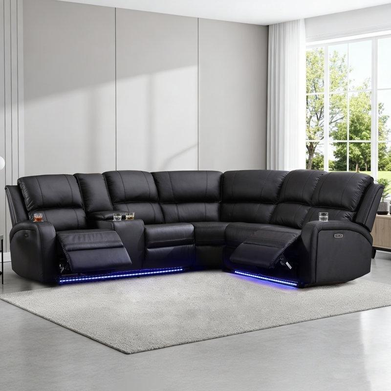 Siyah Suni Deri Elektrikli Mekanizmalı LED Işıklı Saklama Alanlı Köşe Koltuk Takımı - 276x244 cm - 194907